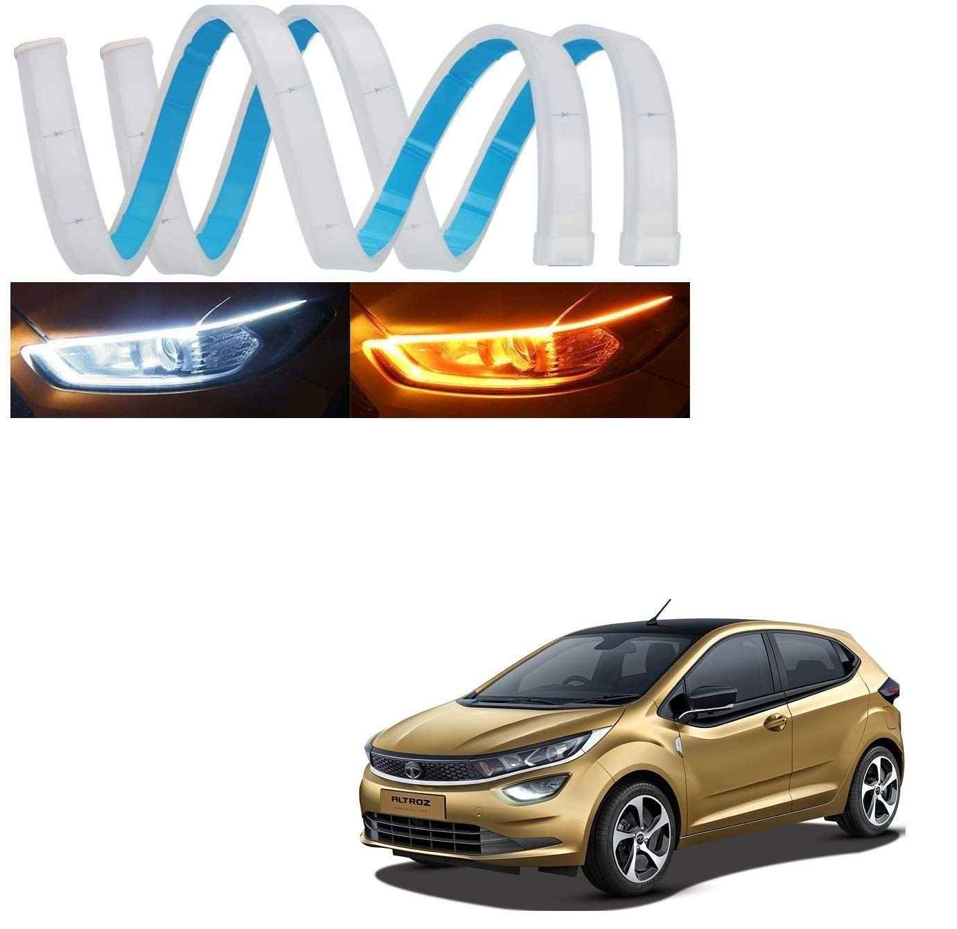 Kozdiko 60 cm Flexible White Daytime Running Light for Cars with Matrix Yellow Indicator with Turn Sequential Flow (60 cm, Set of 2 Pieces) ForTata Altroz-image-34