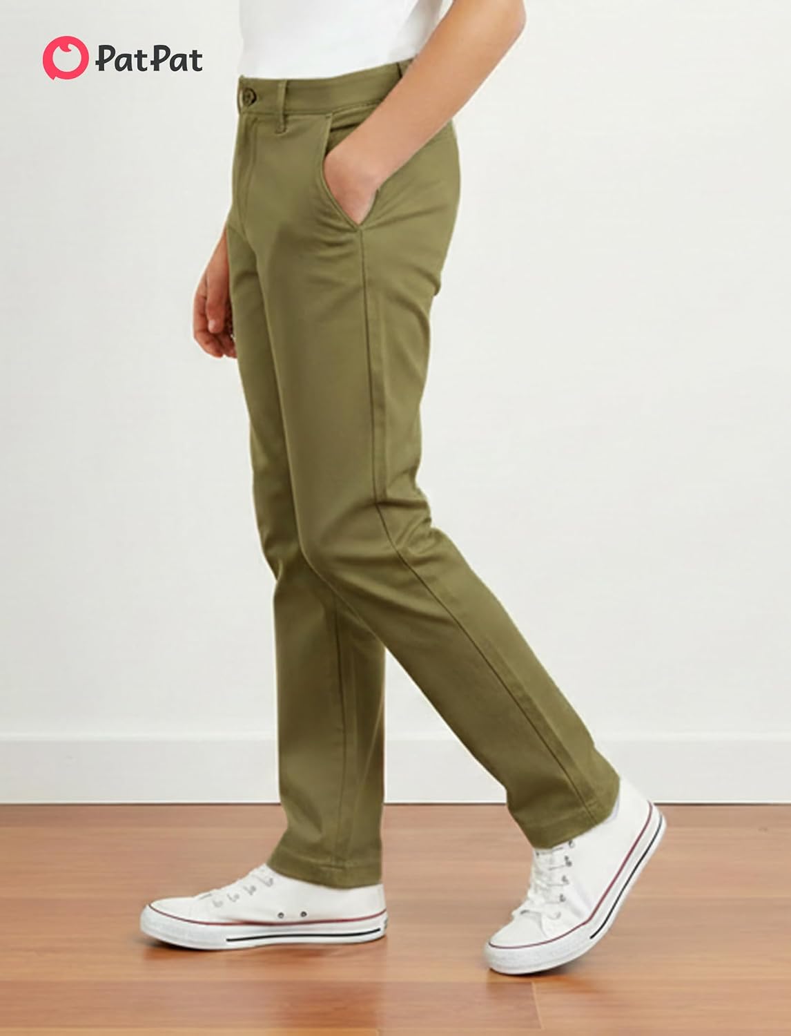 PATPAT Calça de sarja lisa para meninos, uniforme escolar, frente plana, cintura elástica, fecho de zíper com botão, 5 a 14 anos PATPAT Calça de sarja lisa para meninos, uniforme escolar, frente plana, cintura elástica, fecho de zíper com botão, 5 a 14 anos - Imagem 3
