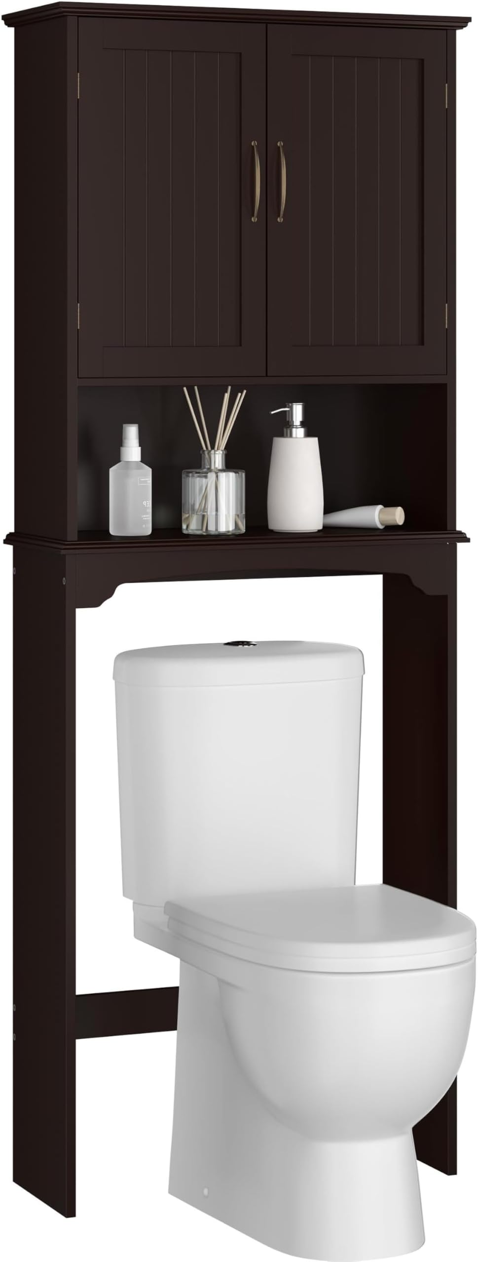 Yaheetech Over The Toilet Storage with 2 Doors & Adjustable Shelf, Free Standing Toilet Rack Wooden Space-saving Collect Cabinet, Bathroom Furniture, 9Dx24.5Wx66H Inches, Espresso