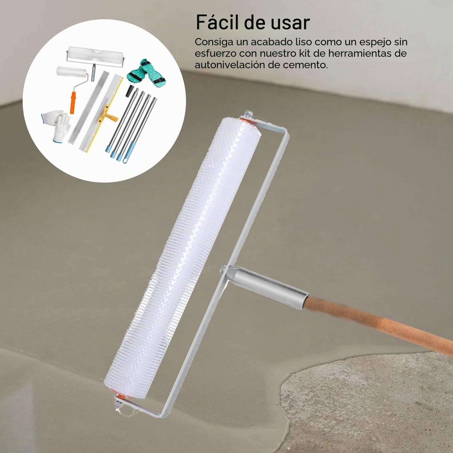 Kit De Herramientas De Autonivelación De Cemento - Herramientas De Cemento Autonivelante,Palo Telescopico Limpieza 175 Cm,Con Pinchos Para Cesped 30 Mm,Para Nivelar La Pared Del Suelo Compuesto