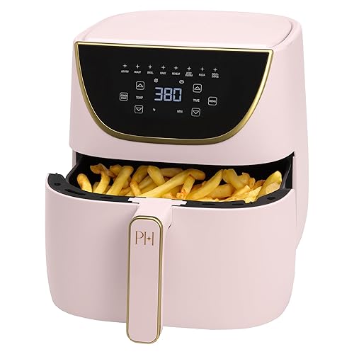 Paris Hilton Air Fryer, Large 6-Quart Capacity, Nonstick Made without PFAS, Touchscreen Display, 8-in-1 (Air Fry, Roast, Broil, Bake, Reheat, Keep Warm, Pizza, Dehydrate), Dishwasher Safe, Pink - 6-Quart - Pink