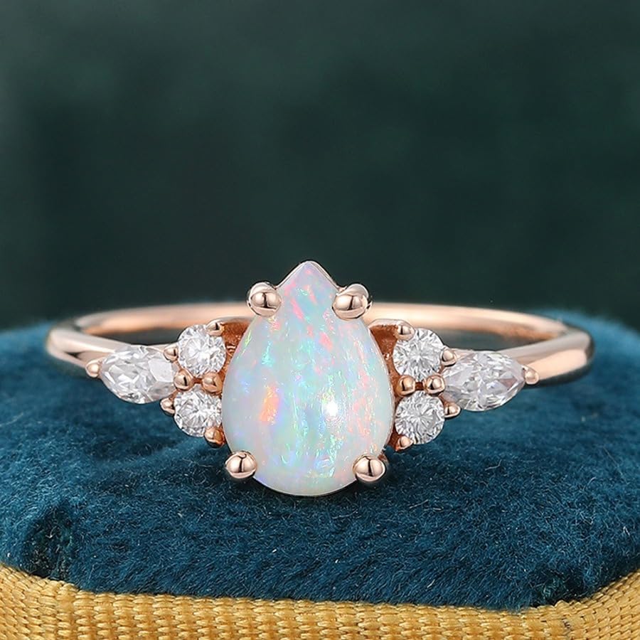 Pear Opal Engagement Ring Rose Gold Plated Moissanite Wedding Rings for Women Promise Ring Opal Ring for Women Womens Gift for Her4