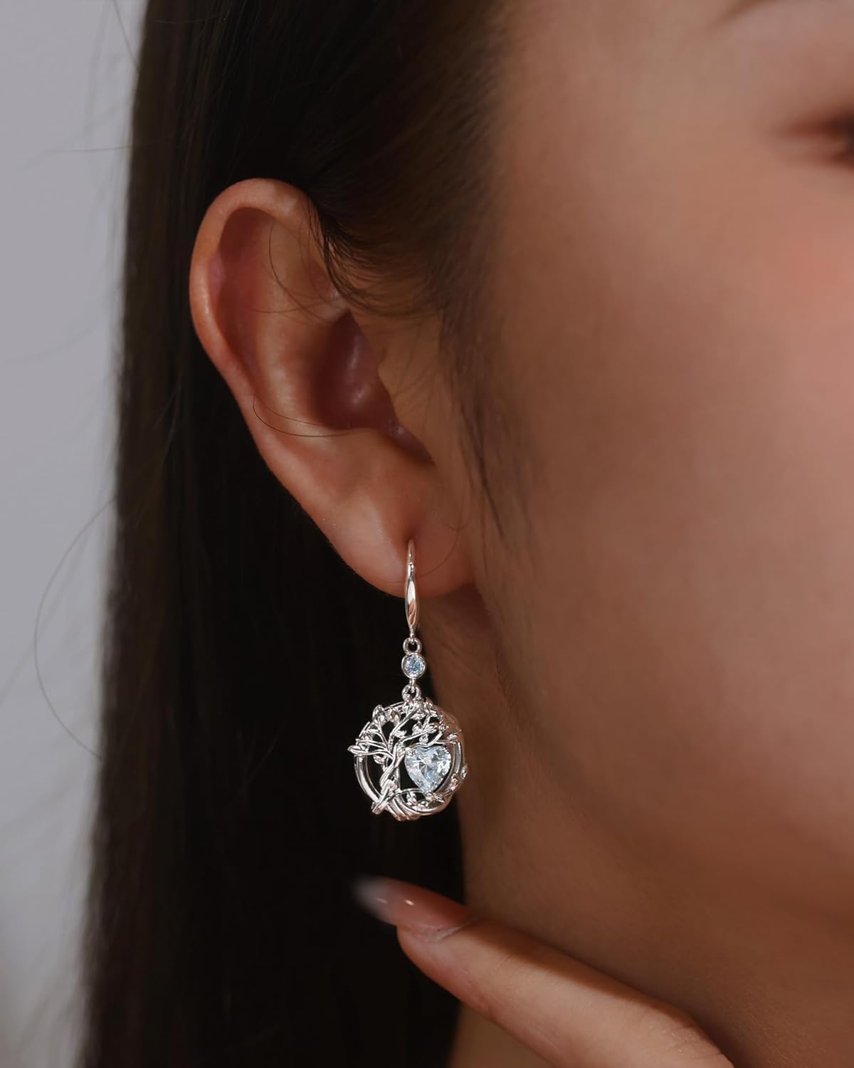 FANCIME Valentines Day Gift Tree of Life Dangle Drop Earrings 925 Sterling Silver Dainty Round Gemstone Birthstone Earring Fine Jewelry Birthday Gifts for Her Women - Image 4