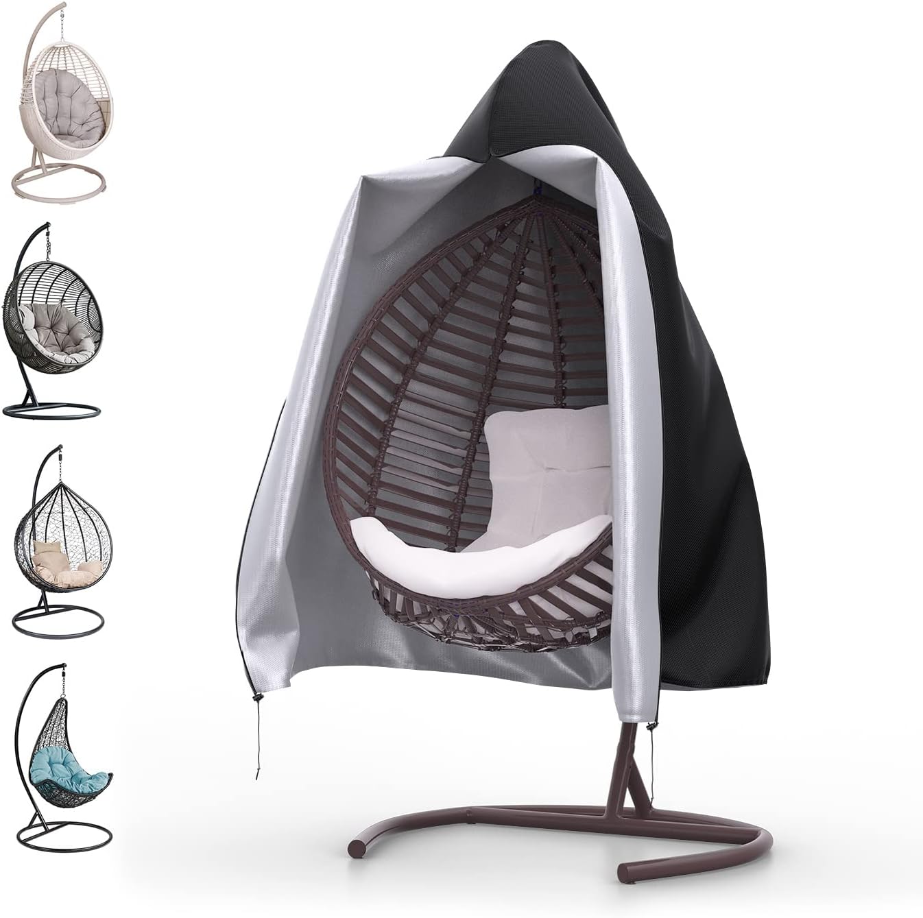 Mrrihand Egg Chair Covers Waterproof 190x115cm with Air Outlet , Black Hanging Egg Chair Cover with Zipper and Drawstring - Image 3
