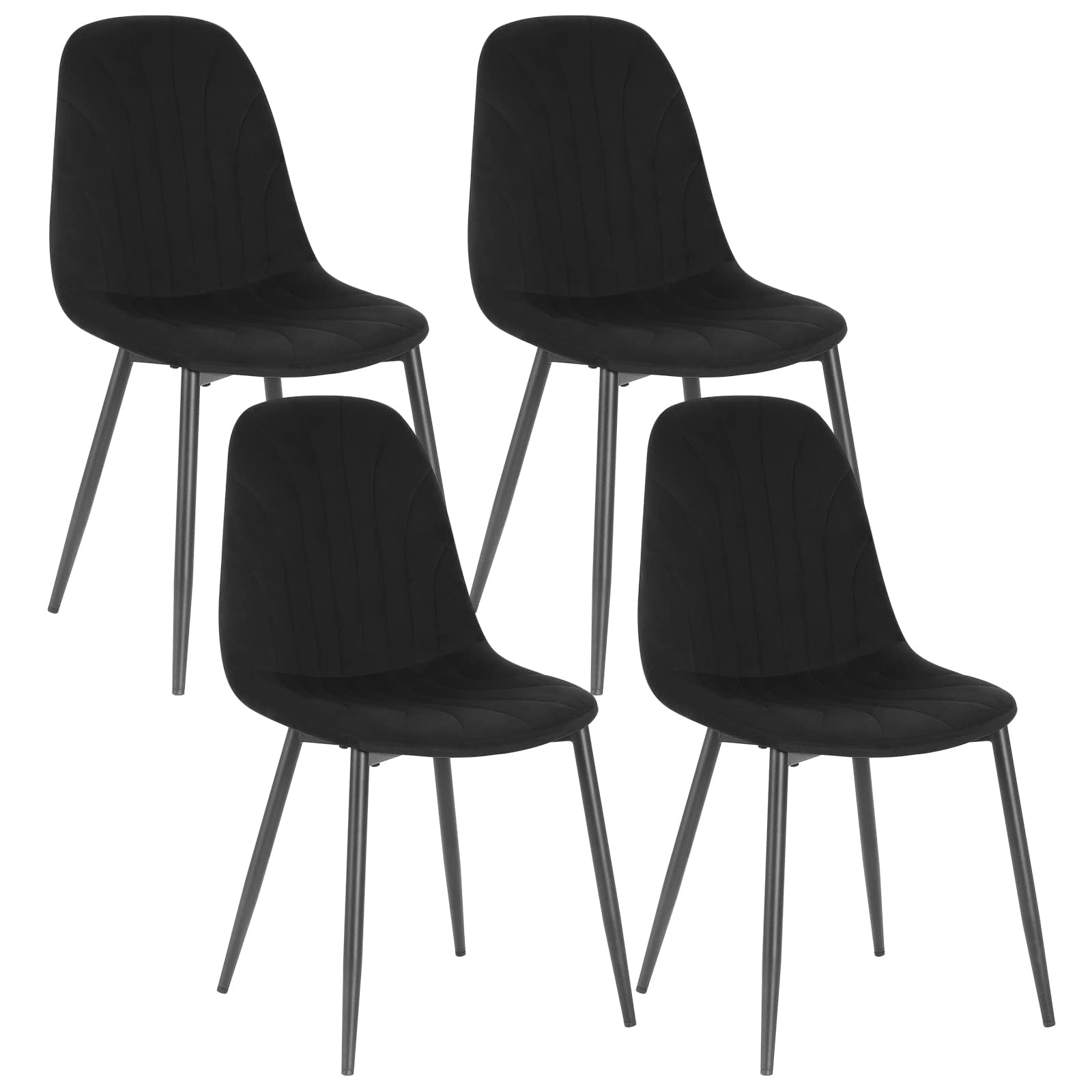 Lestarain Juego de 4 Sillas de Comedor,Terciopelo,Negro