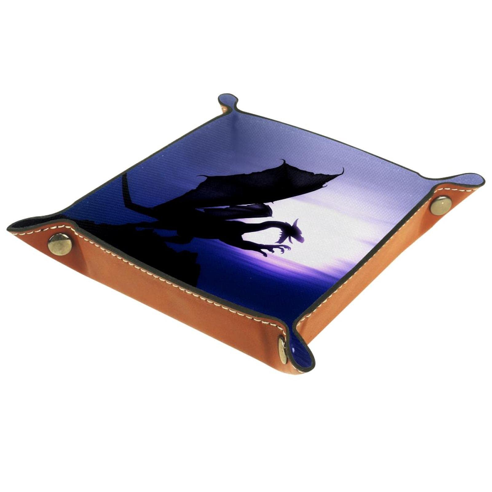 Folding Rolling Dice Games Tray Leather Square Jewelry Trays & Watch, Key, Coin, Candy Storage Box Dinosaur
