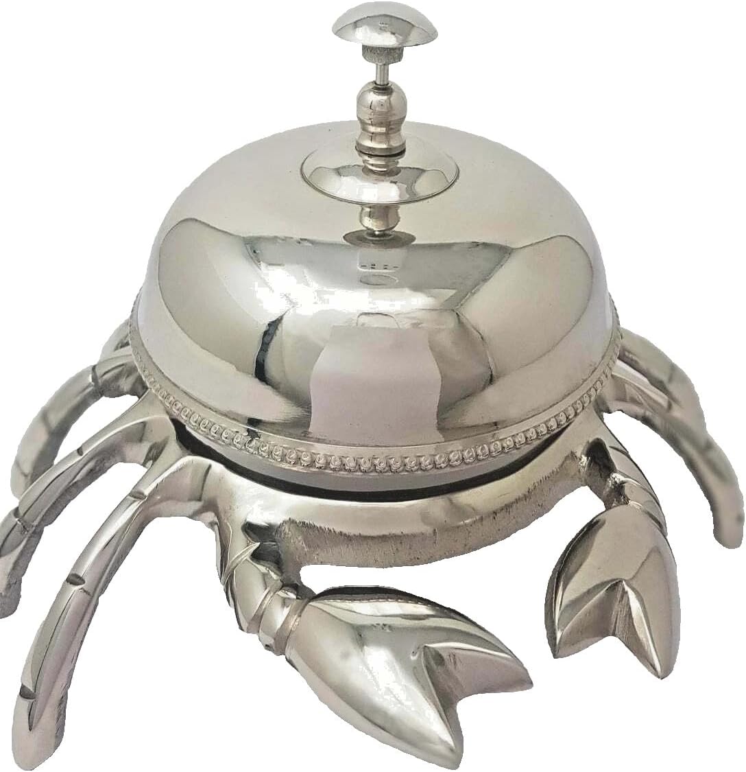 Vintage Style Crab Design Service Bell, Polished Brass Reception Desk Bell with Decorative Base, Hotel Counter and Restaurant Table Decor