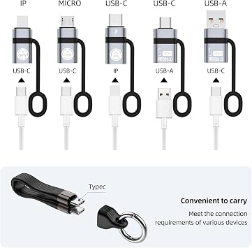 USB A to USB C 3.0 OTG Adapter, USB C to Micro Converter, IP to Type-C Converter, and Type-C to USB A OTG 3.0 Adapter (6 Pieces), Supporting Fast Charging and Data Transfer