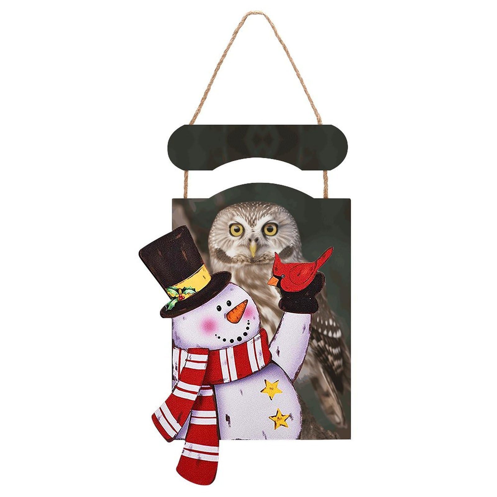 Wildlife Animal Owl Snowman Sign Wooden Hanging Door Sign Christmas Door Decor Christmas Snowman Wooden Hanging Sign Wall Art for Indoor Outdoor Porch Wall