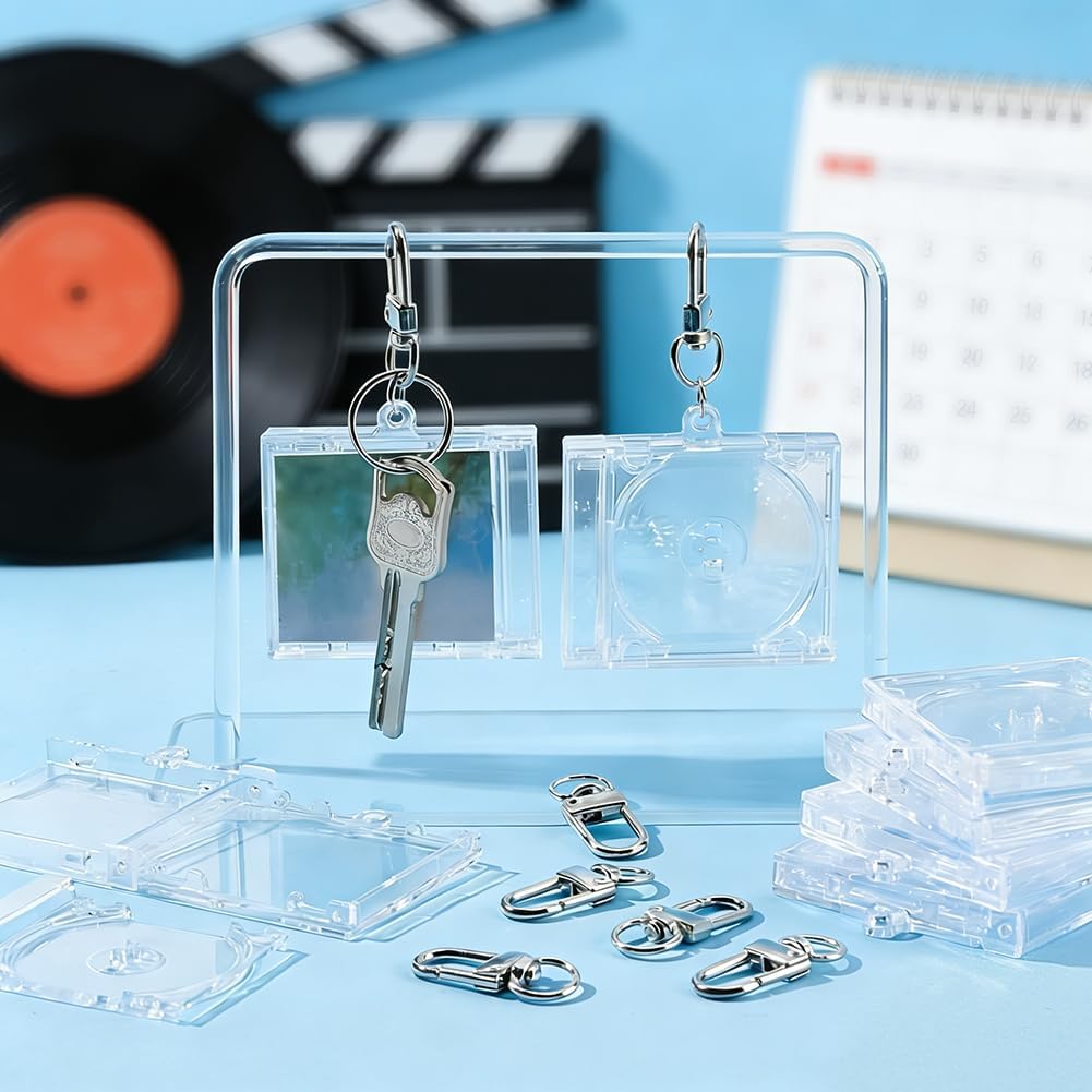 OLYCRAFT 12Pcs Mini Cd Cases Mini Cd Holder Keychain Album Cases Clear Plastic DVD Keyring Mini Compact Disc Holder Personalized for DIY Backpack Hanging Decor for Personal Photos and Memories