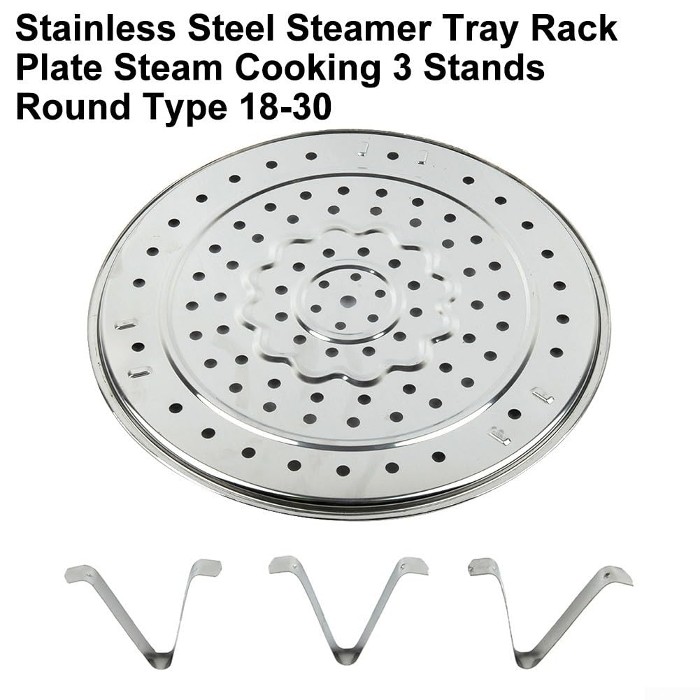 Bandeja de vapor ajustable de acero inoxidable con 3 soportes desmontables para ollas, sartenes, utensilios de cocina, placa de vapor redonda de 18 a 30 cm (20 cm)