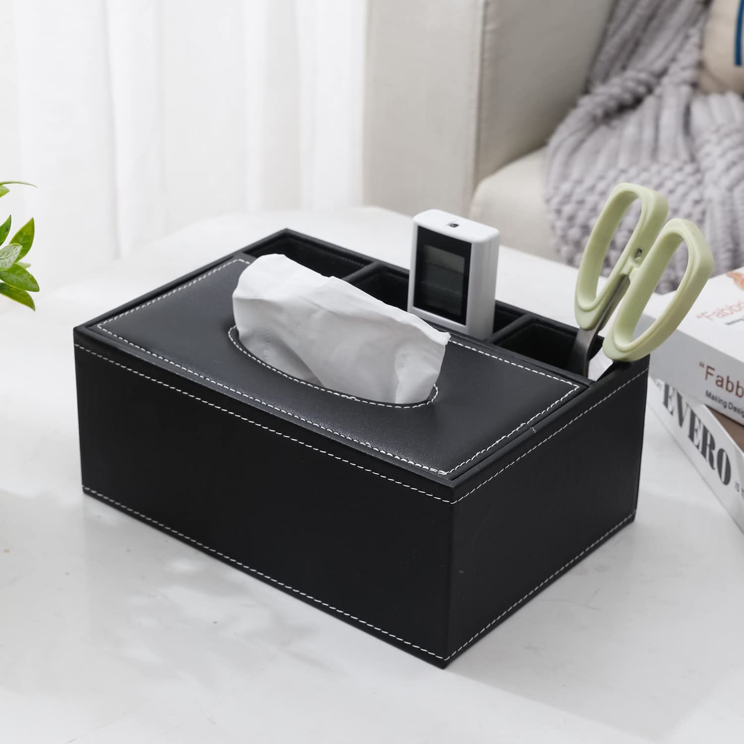 HOKIPO Faux Leather Tissue Storage Box with Compartment Remote Control Holder Desk Organizer, Black (AR-4086-D3) (B0B1WK49H4) Amazon Price History, Amazon Price Tracker