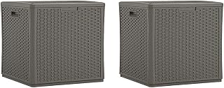 Suncast 60 Gallon Resin Outdoor Patio Storage Cube Deck Box, Stoney (2 Pack)