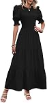BTFBM Robes d'été décontractées pour femmes 2026 Volet à col de printemps Manche courte Mousse Florale Boho Flowy Maxi Habillement