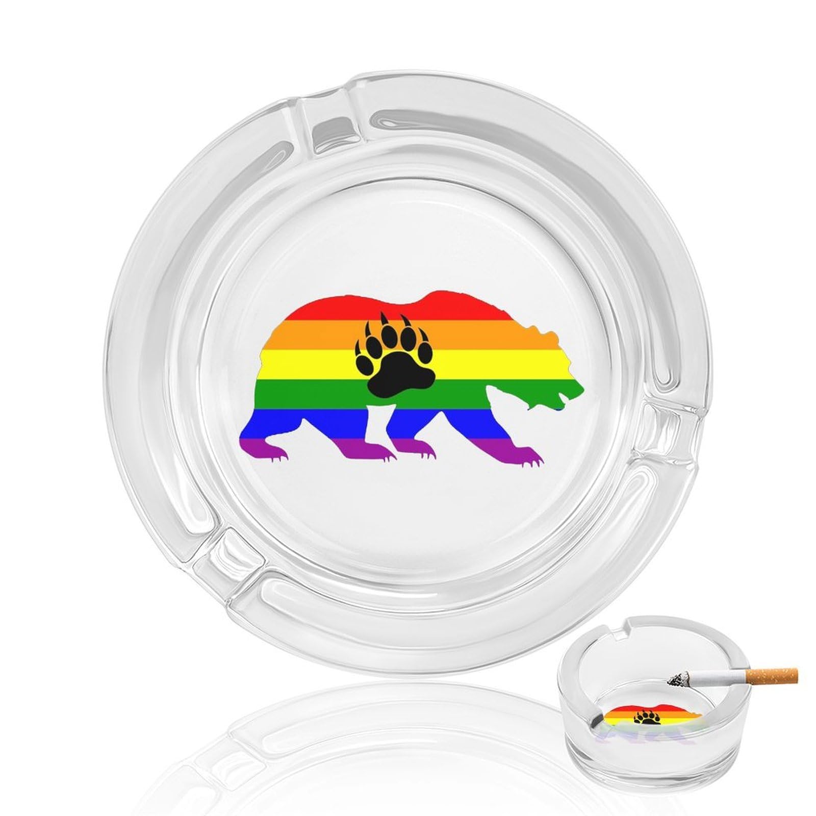 Nclqvjxzkhw Style Gay Bear Prides Lgbt Flag Bear Paw Glass Ashtray Round Ash Tray Smoking Trays For Home Garden Outdoor