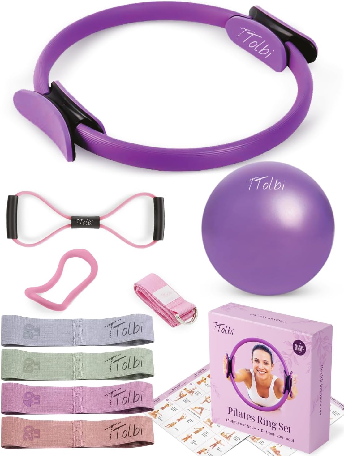 Pilates Equipment - 10-in-1 Pilates Ring and Ball Set | Home Pilates Essentials Kit for Women & Accessories for at Home Workouts to Tone, Strengthen, Balance & Improve Flexibility