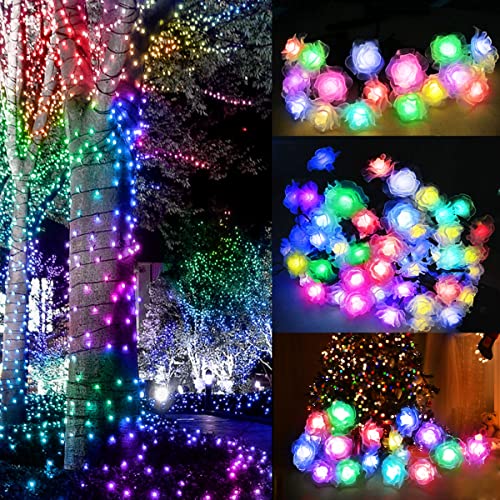 Rose Solar String Lights, 40Ft 100 Led Solar Fairy Lights Outdoor, 8 Lighting Modes Auto On/Off, Waterproof Multi-Color Solar Powered Lights Decorative For Garden Yard Porch Wedding Party Decor #TOP1