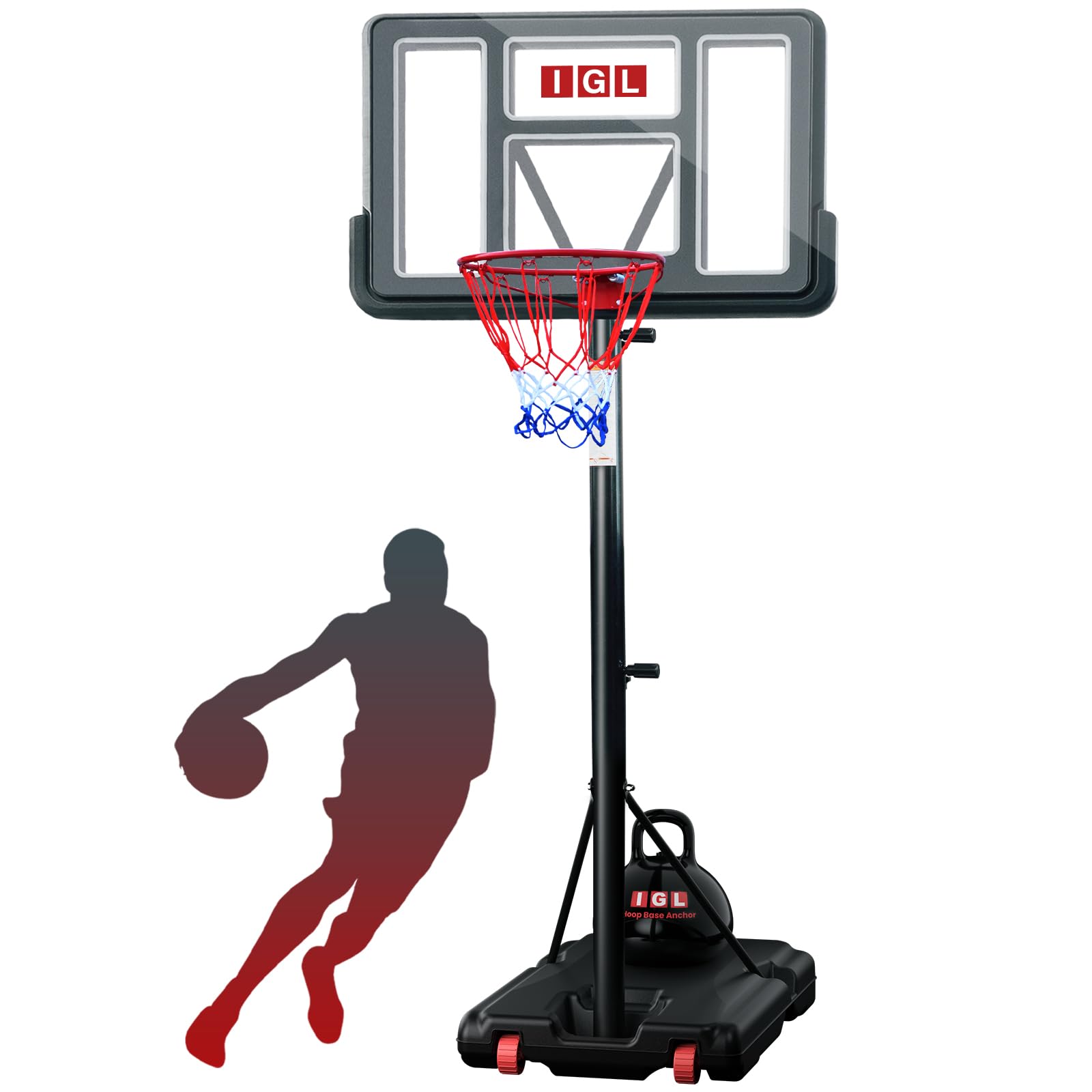 IGL Portable Basketball Hoop, 5.6-10FT Adjustable Basketball Goal System, 40/44 Inch Outdoor Basketball Hoop &amp; Goals for Kids, Youth, and Adults in The Backyard, Driveway with PC Backboard