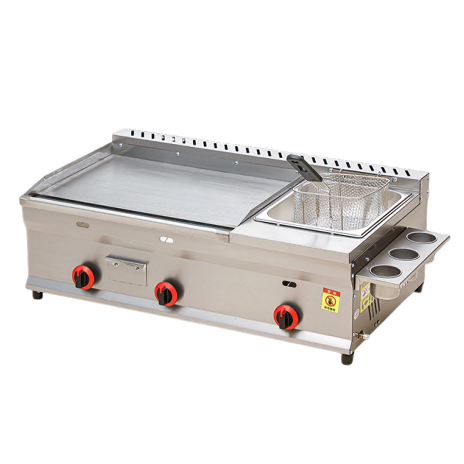 Friggitrice Professionale Inox Piastra a Gas Con Friggitrice, Riscaldamento Rapido Con Struttura in Acciaio Resistente per Cucine Commerciali Molto Frequentate(Commercial)
