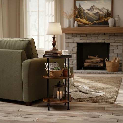 Miniatura 4 de Mesa auxiliar redonda pequeña con bandeja superior (diseño patentado), mesa auxiliar estrecha de 11.8 pulgadas para espacios pequeños, mesita de