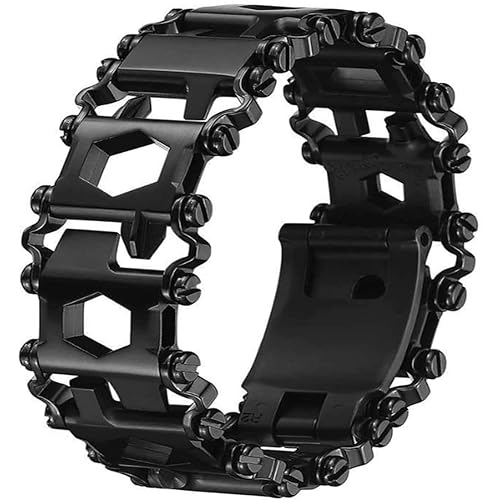 Multitool Bracelet 29 in 1, 22cm Stainless Steel, Multi Tool Bracelet for Men Outdoor Travel Watch Strap, Multifunctional Wristbands, Portable Wearable Multitool Trend Bracelet with A Pry Tool (Black)