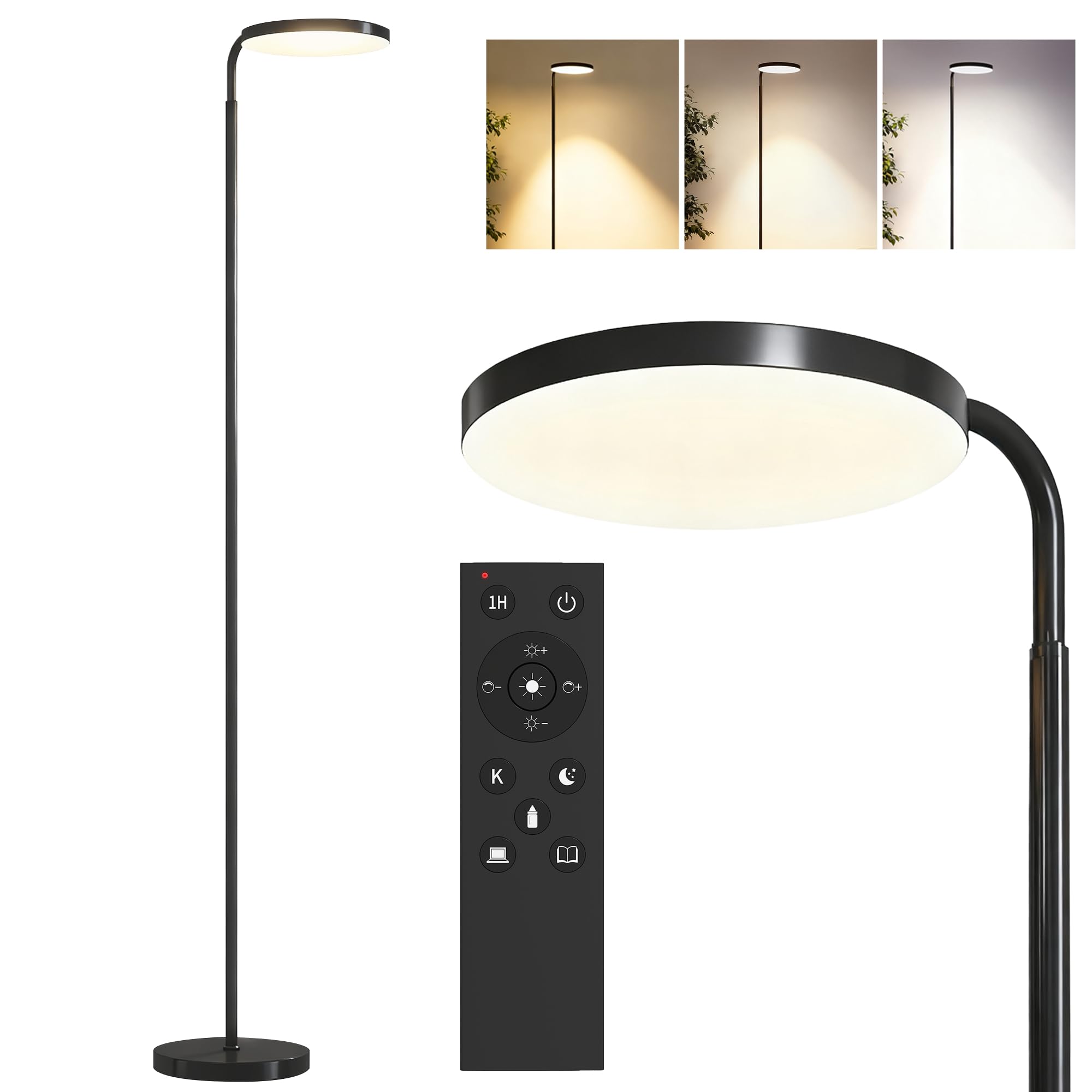 HOMCOM Lampadaire LED sur Pied Salon Intensité Variable Chambre Noir