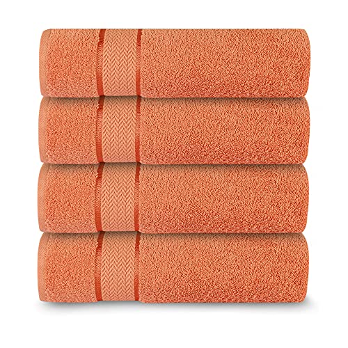Luxury Bath Towels| 100% Cotton| Ultra Soft, Plush, Thick, Fluffy, Highly Absorbent, Quick Dry| Home, Gym, Pool, Hotel, Shower | Large Towel Set For Bathroom| Set Of 4| 27 X 54| Coral / Orange #TOP10