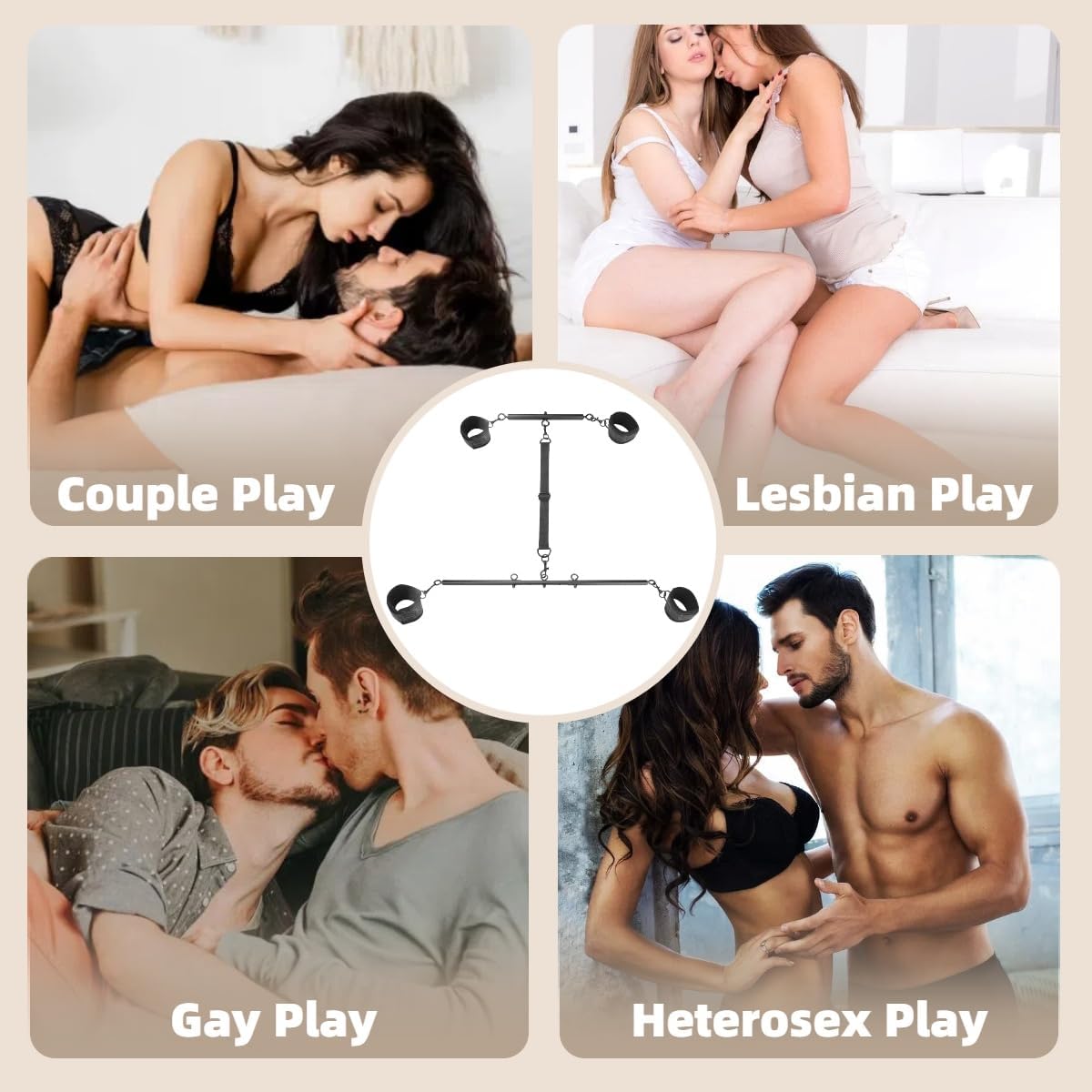 Barra separadora, juguetes sexuales con muñecas, tobillos, collares, esposas ajustables, set de ataduras BDSM para parejas adultas (negro)