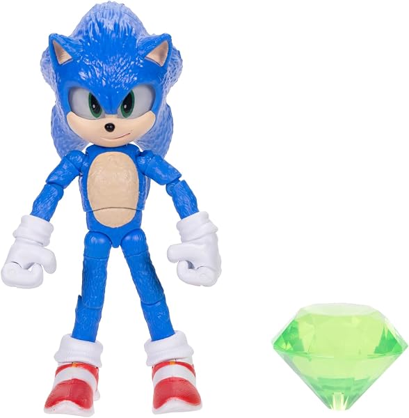 Sonic 3 Le Film | Figurine Articulée Sonic avec Émeraude | 12,7 cm | 20 Articulations | Jouets Collection Jeux Vidéo| Figurine de Jeu ou Collection | Idée Cadeau Enfant 3 Ans + - 1