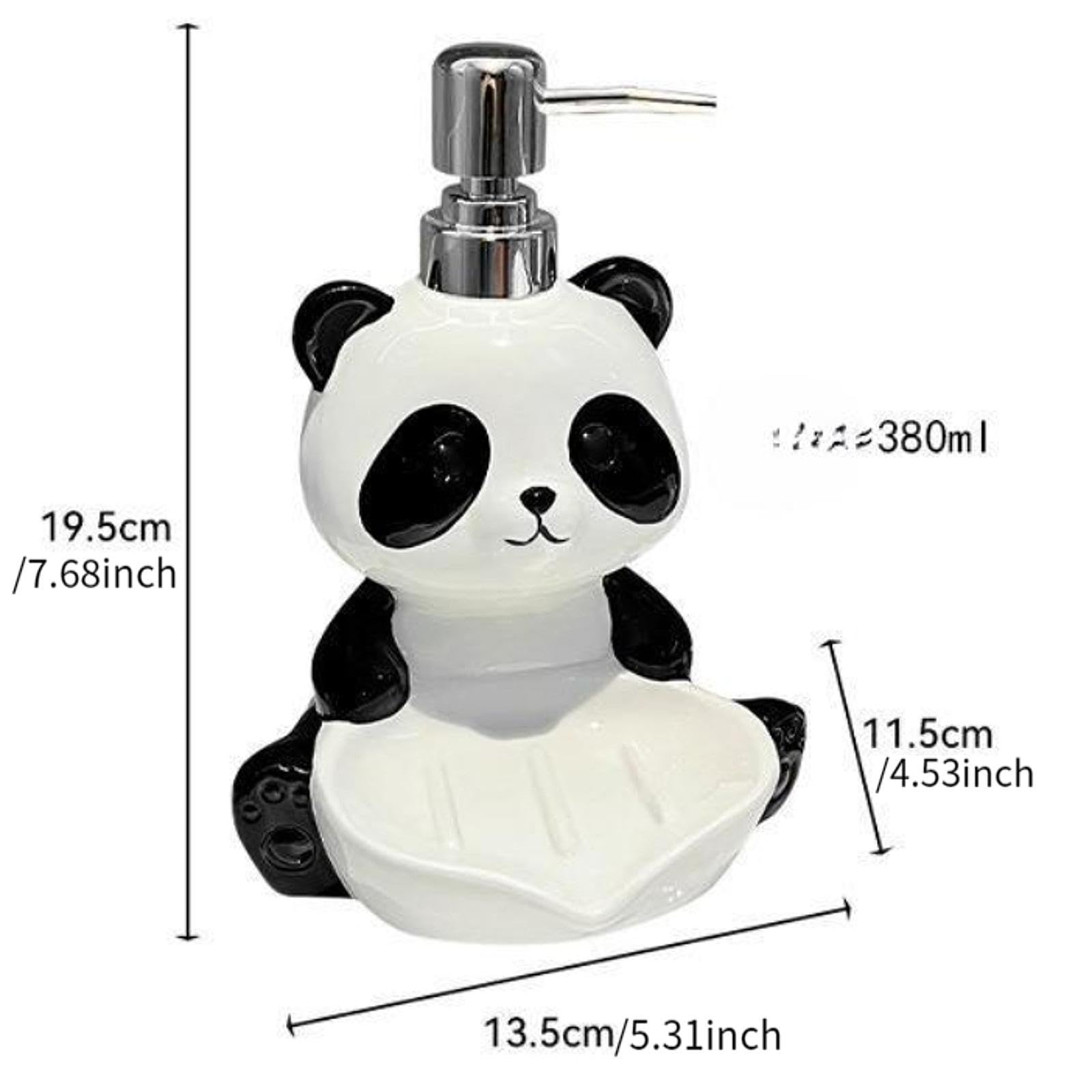 LOVIVER Distributore di Sapone a Forma di Panda Carino, distributore di Sapone Liquido in Ceramica da 380 ml con portasapone, flacone di lozione Multiuso