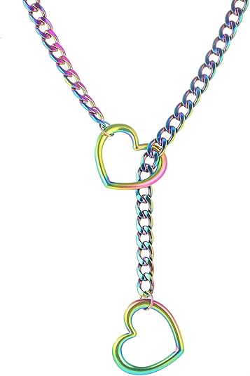 Heart Slip Chain Necklaces for Women,Stainless Steel O-Ring Adjustable Lariat Heart Y-Necklace,Punk Gothic Cuban Collar Choker Necklace for women