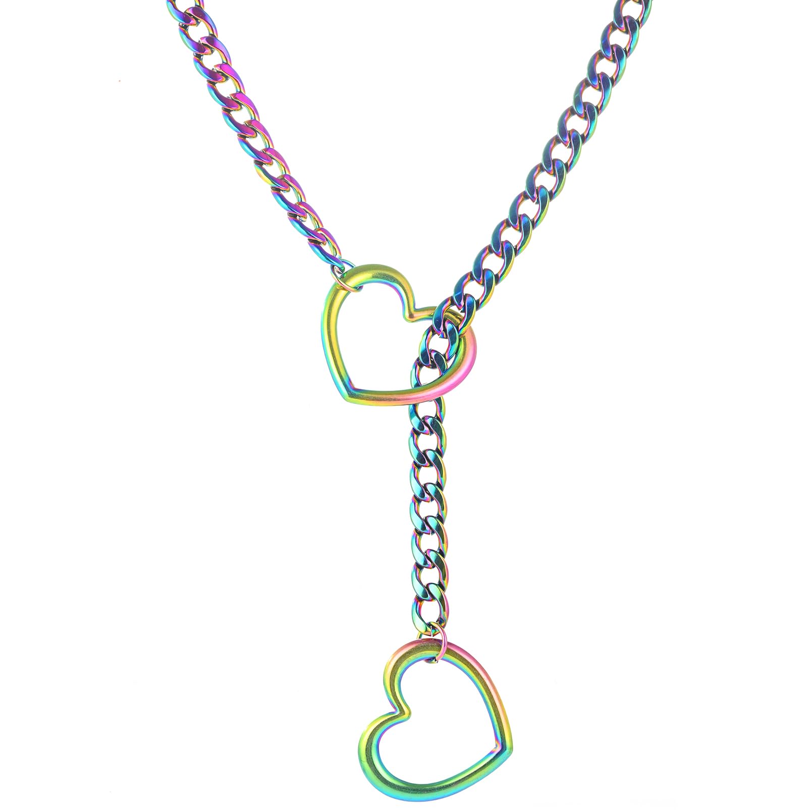 sroyte Heart Slip Chain Necklaces for Women,Stainless Steel O-Ring Adjustable Lariat Y-Necklace,Punk Gothic Cuban Collar Choker Necklace for women