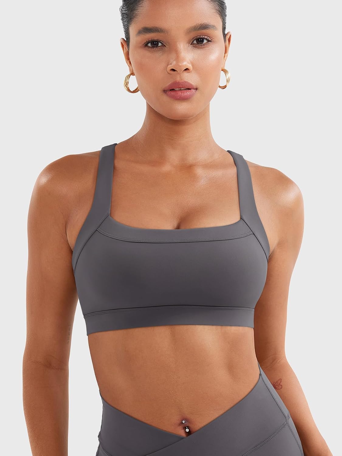 YEOREO Sports Bras for Women Medium Support Racerback Padded Running Bra Tracii Square Neck Wireless Workout Gym Crop Top