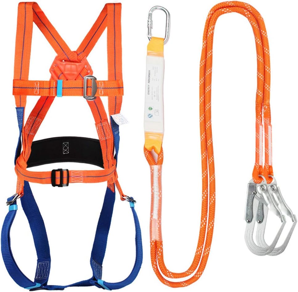 Full Body Harness Fall Protection Kit with Shock Absorbing Lanyard for Roofing Construction Climbing Safety Equipment