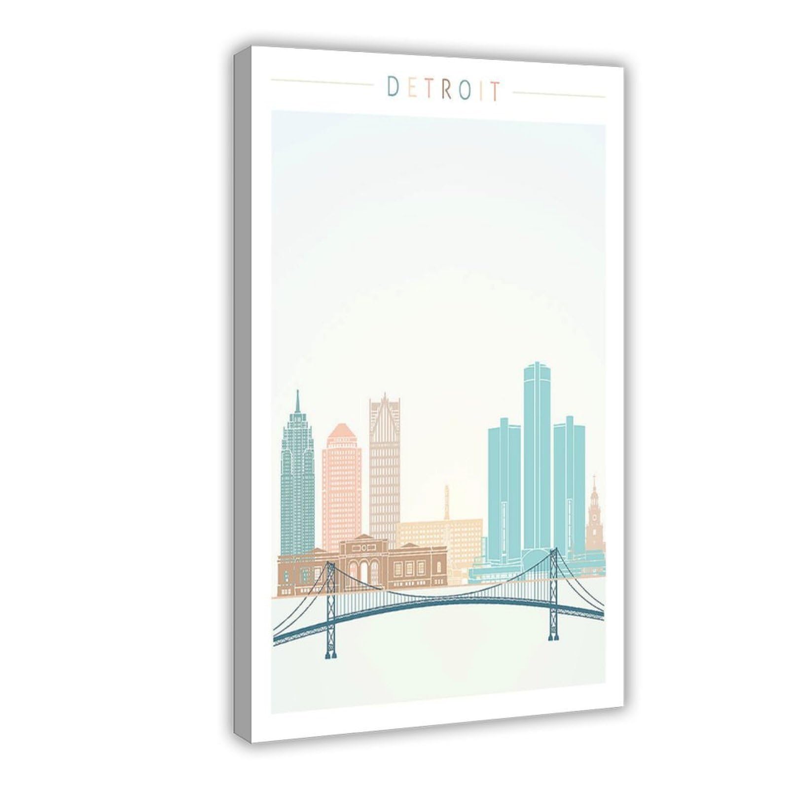 Bareronor Detroit Skyline Poster Canvas Poster Bedroom Decor Landscape Office Room Decor Gift 24" L X 36" W