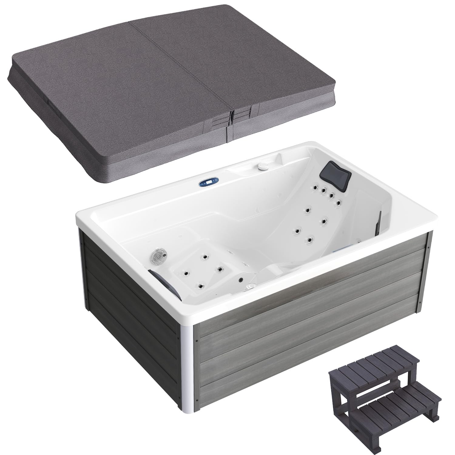 Tronitechnik® Outdoor Whirlpool Spa GALERA außen Badewanne weiß 190cm x 130cm mit Heizung, Hydromassage und Farblichtherapie