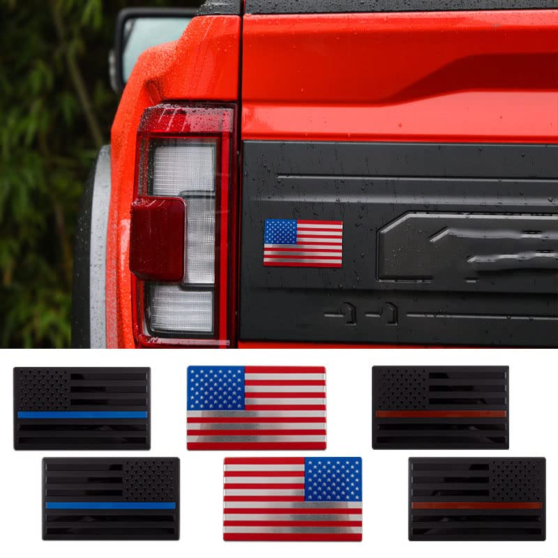 Image of 2 PCS Flag Badges 3D Embossed Stars Zinc Alloy Chrome Regular Orientation and Reverse Orientation,Patriotic Flag,for All Car, Truck or SUV (Red Blue Silver)