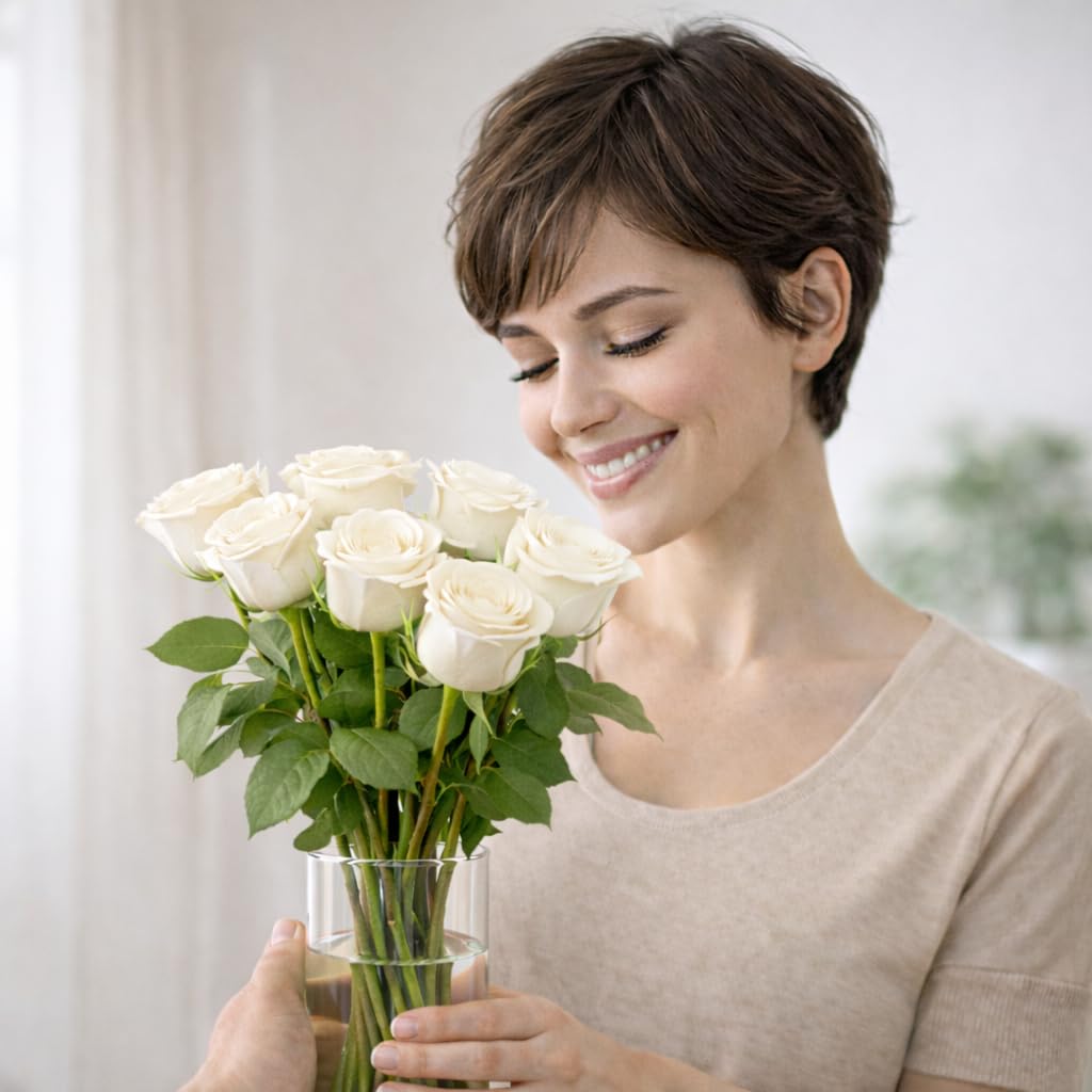 eFiori - 7 Rose Bianche VERE, CONSEGNA A MANO da un FIORISTA -FIORI VERI - Dedica Personalizzata e Consegna Fiori a Domicilio - Rose a Calice Grande