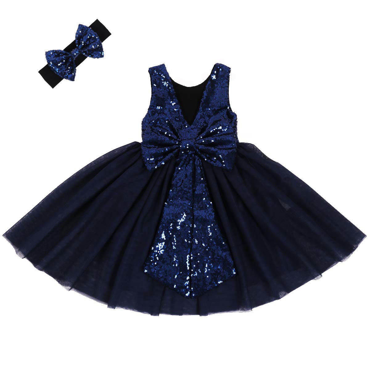 Cilucu Vestido tutú para niñas pequeñas, vestido de encaje con espalda en V, cinturón y lazo
