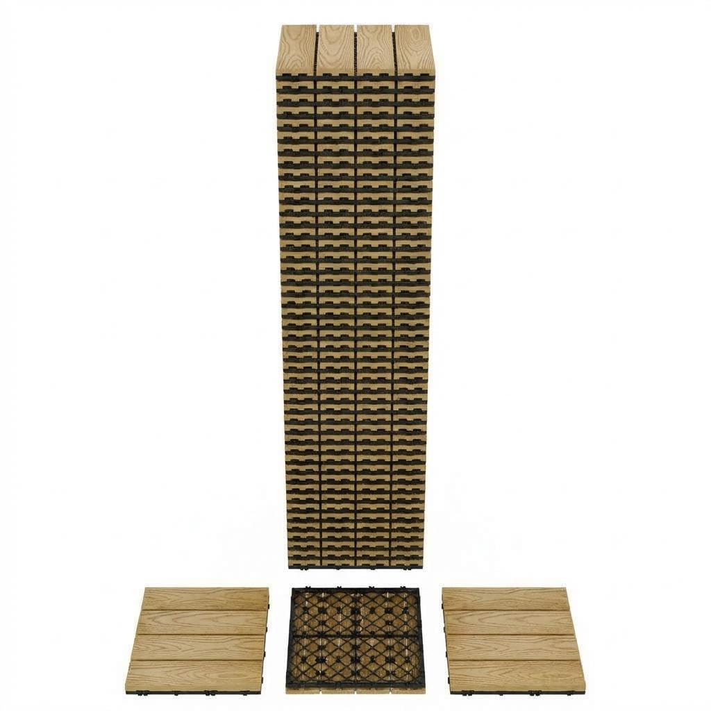 GAOMON All-Weather Waterproof Outdoor Deck Tiles - 12"x12" interconnected Composite Flooring for Patio, Balcony, Porch, Poolside, Backyard - Wood-Look, Easy Snap Install, Teak, 48PCS/Set