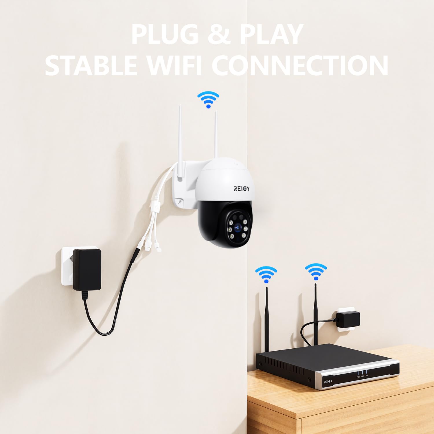 REIGY 5MP kamera PT WIFI zewnętrzna 360 stopni, kamera monitorująca na zewnątrz, wodoodporna kolorowa noktowizor Alarm APP kompatybilny z iOS/Android NVR