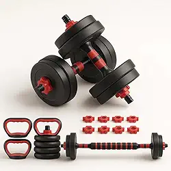 Kit Halteres 6 em 1 Ajustável 15kg – Halteres, Barra e Kettlebell para Musculação em Casa – Ferro Fundido, Pegada Confortável, Peso Regulável, Treino Completo, Fitness, Academia, Preto, Ahead Sports