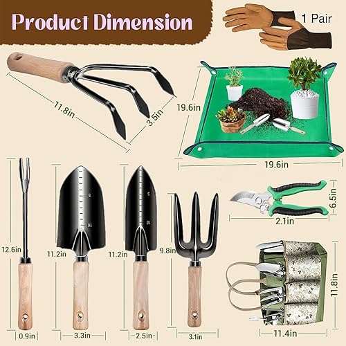 Miniatura 4 de Herramientas de mano de jardinería, 14 piezas de acero inoxidable resistentes herramientas de mano de jardinería con bolsa de almacenamiento