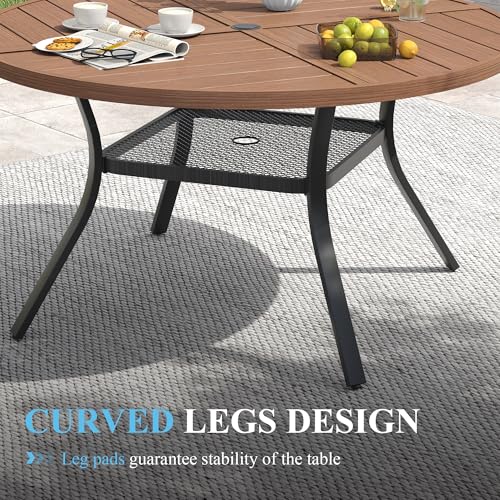 Image of VICLLAX Patio Table and Chair Set of 4, All Weather Metal Round Outdoor Dining Furniture Set-40.6 inch Round Outdoor Table and Chairs, Walnut Wood Grain Tabletop