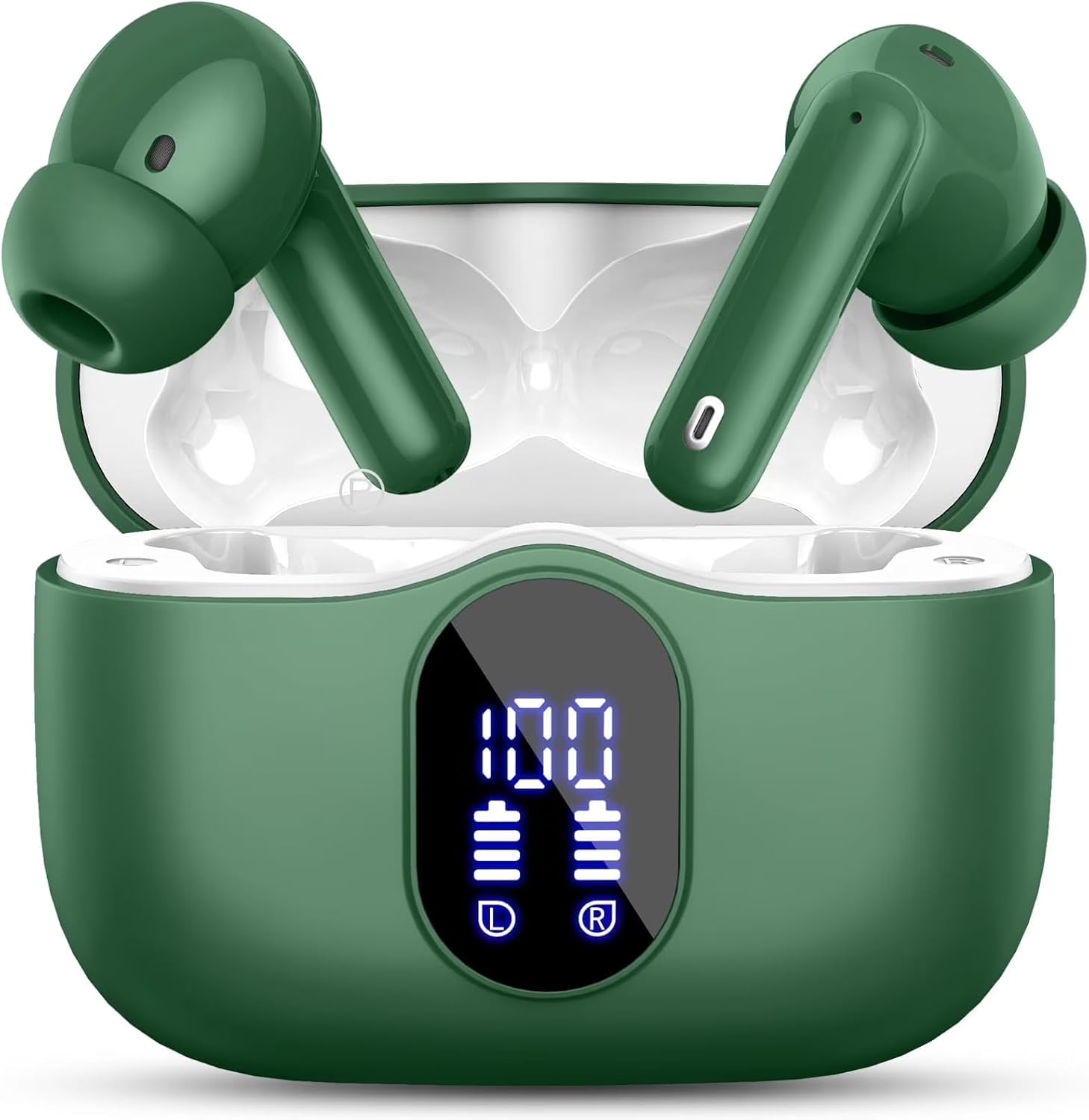 Wireless Earbuds, Bluetooth 5.4 Headphones Bass Stereo, Ear Buds with Noise Cancelling Mic LED Display, 36H Playtime in Ear Earphones, IP7 Waterproof Sport Headset for Android iOS