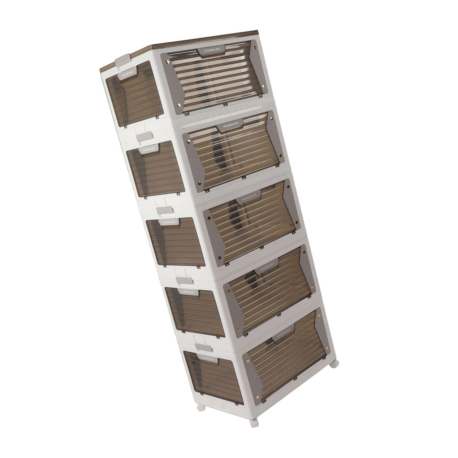Cocoarm Contenitore Portaoggetti Scatola Portaoggetti Pieghevole in PP Grande capacità 5 Porte di Accesso Chiusura Magnetica Impilabile con Ruote per il Campeggio del Bagagliaio di Casa (5 strati)