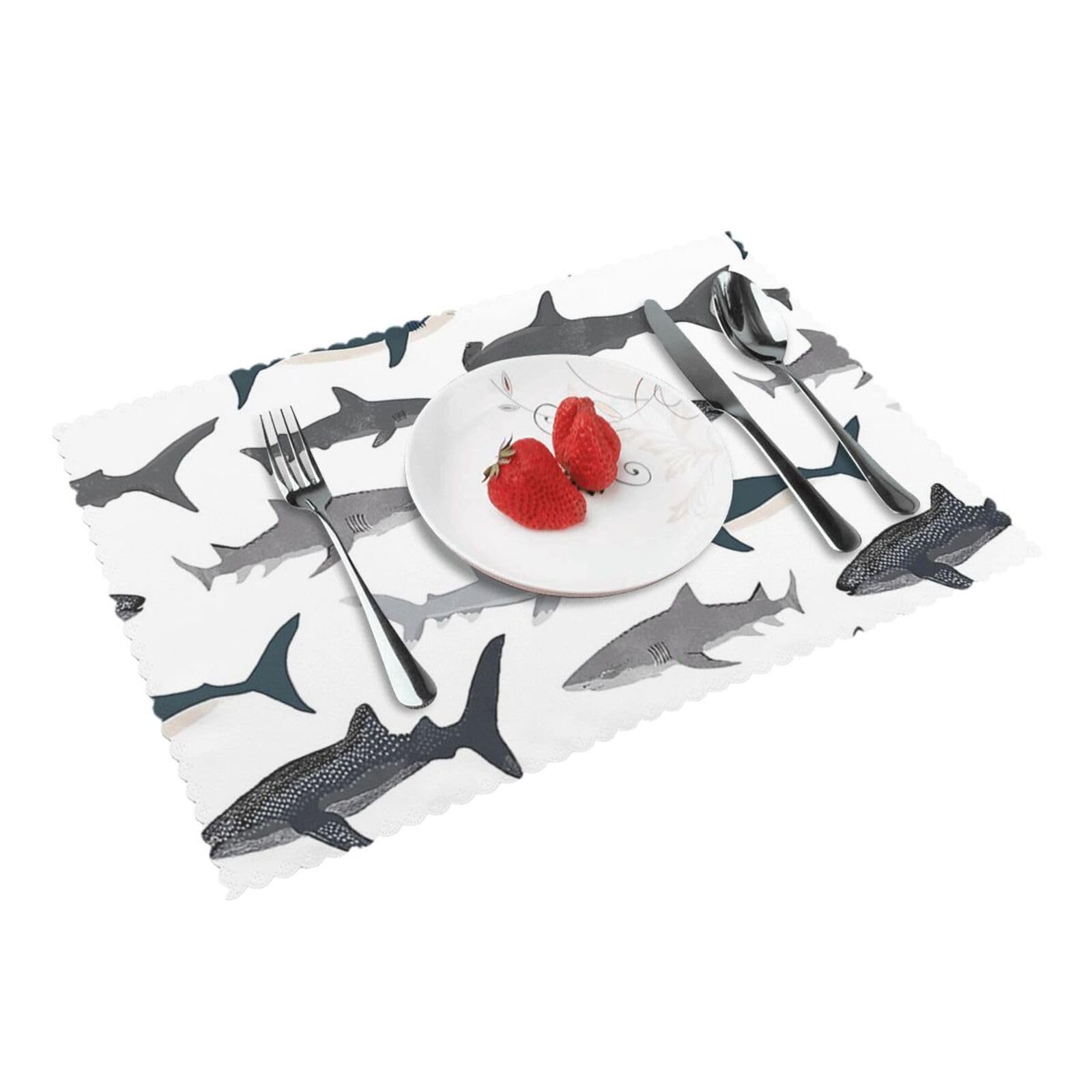 Bnvsadc Sharks Nautical 4 Pcs Heat Resistant Placemat 45X30 Cm, Printed Non-Slip Place Mats For Kitchen Dining Table Indoor Outdoor