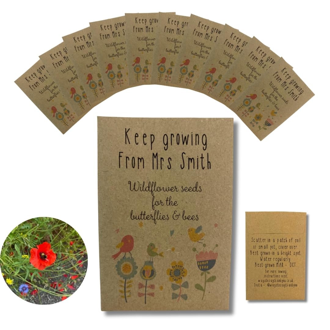 Teacher Gifts for Pupils (20 Pack), Personalised End of Term Class Gifts, Real Wildflower Seeds Included, Student Appreciation Gifts from Teachers, Primary School Leavers