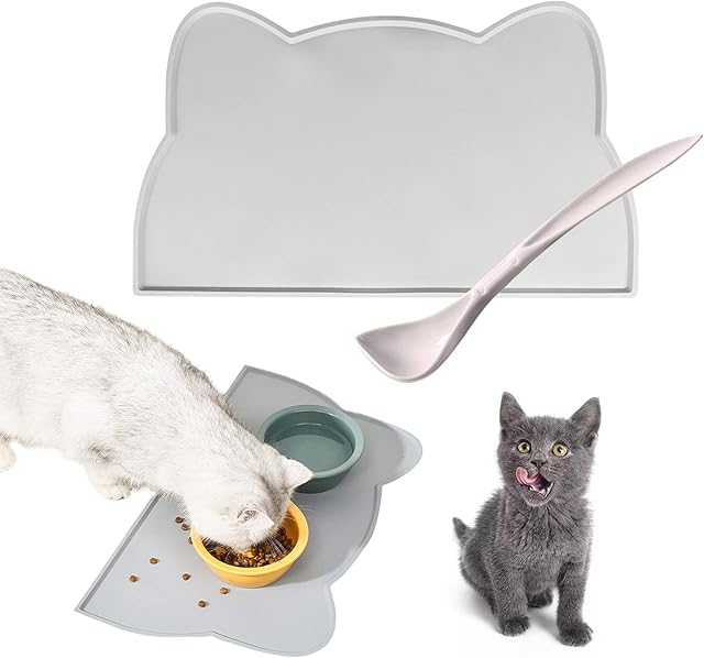 Silicone Cat Feeding Mat, Foldable and Washable Pet Feeding Mat Non slip Silicone Food Mat for Small Pets Dogs Cats-Grey