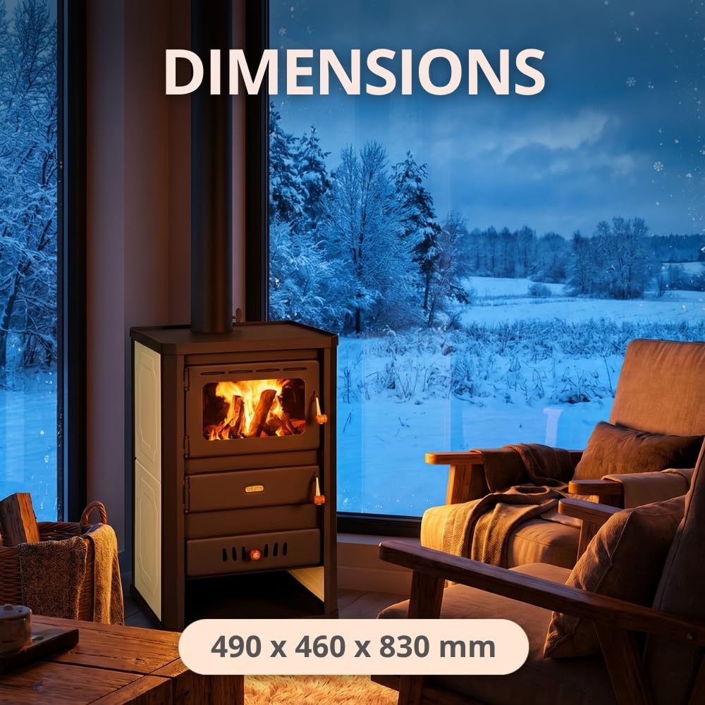 Prity S2 W10 Poêle à bois avec revêtement d'eau 10 kW Chauffage central certifié CE Brûleur à bois amélioré Conforme EN